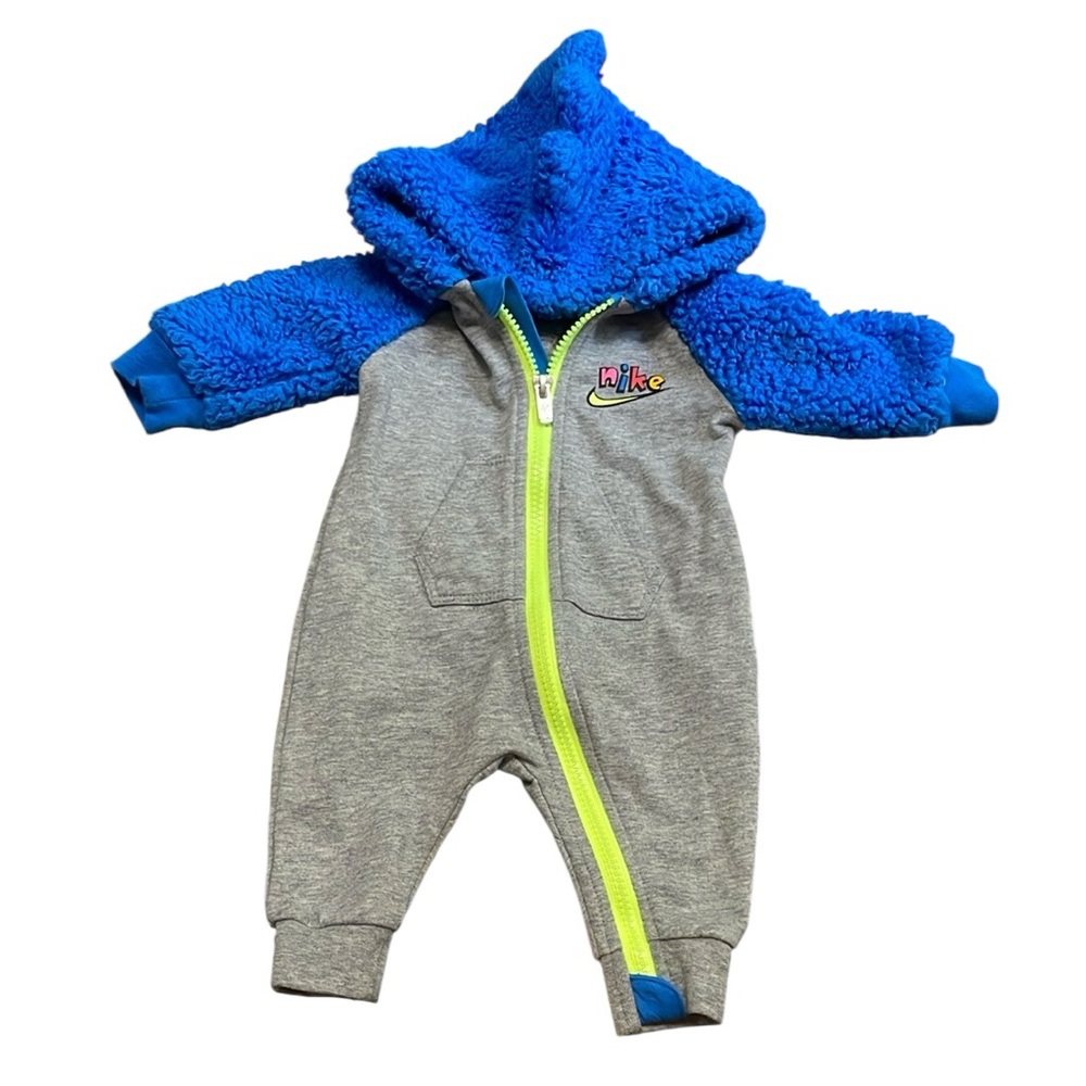 Nike Blue and Gray Sporty Footies with Cozy Fleece